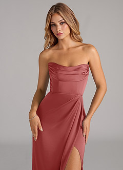 Azazie Johana Bridesmaid Dresses Antique Rose Mermaid Off the Shoulder Stretch Satin Convertible Dress image2