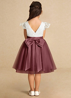Azazie Vetty Flower Girl Dresses Ivory Desert Rose A-Line Lace Tulle Dress image7