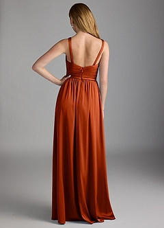 Azazie Chanel Robes de demoiselle d'honneur Robe Trapèze en Satin extensible Plissée Paprika image2