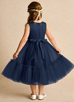 Azazie Miracle Flower Girl Dresses Dark Navy A-Line Bow Matte Satin Dress image2