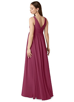 Azazie Yetta Maternity Bridesmaid Dresses A-Line V-Neck Gathered Chiffon Floor-Length Dress image5