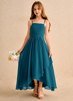 Azazie Twilight Dance Girls Formal Blumenmädchenkleider A-Linie Plissee Chiffon Kleid Tintenblau image4