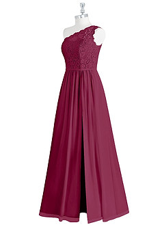 Azazie Demi Brautjungfernkleider A-Linie One-Shoulder Chiffon Kleid Maulbeerrot image10