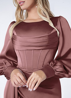 Azazie Raye Robes de demoiselle d'honneur Robe Sirène en Satin extensible Manche longue Mauve Vintage image5