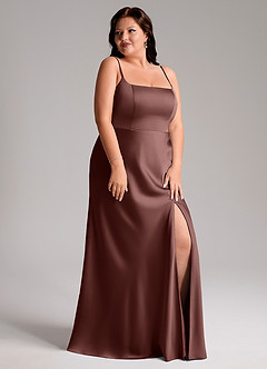 Azazie Lidia Probar vestidos en casa Vestido de Agave de Satén Elástico de Corte Sirena con Corte Lateral image12