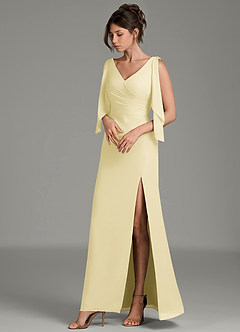 Azazie Kristen Robes de demoiselle d'honneur Robe Fourreau en Mousseline de soie Plissée Sorbet Citron image5