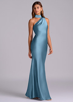 Azazie Seona Brautjungfernkleider Meerjungfrau-Linie One-Shoulder Stretch-Satin Kleid Stahlblau image5