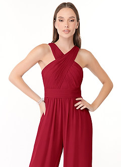 Azazie Berdie Bridesmaid Dresses Scarlet Halter Chiffon Jumpsuit image5