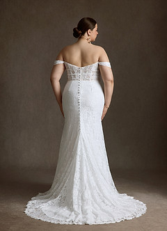 Azazie Idalis Vestidos de novia Vestido Diamante Blanco de Encaje de Corte Sirena image2