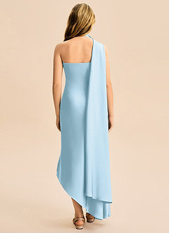 Azazie Briony Junior Vestido Céu Azul de Cetim elástico de Bainha com Plissado image2