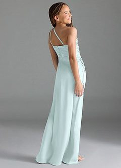 Azazie Eren Junior Sea Glass Sheath Pleated Stretch Satin Dress image5
