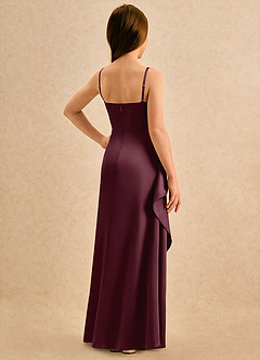 Azazie Cannoli Girls Formal Blumenmädchenkleider A-Linie Plissee Matte Satin Kleid Cabernetrot image2