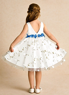 Azazie Starri Flower Girl Dresses Ivory Blue Jay Ball-Gown Beaded Matte Satin Dress image2