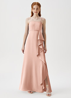 Azazie Kaylee Junior Rose Gold A-Line with Belt Stretch Satin Dress image3