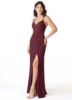 Azazie Leo Bridesmaid Dresses Cabernet Mermaid V-Neck Pleated Chiffon Dress image3