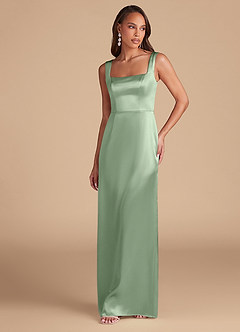 Azazie Flori Bridesmaid Dresses Matcha Sheath Side Slit Metallic Satin Dress image3