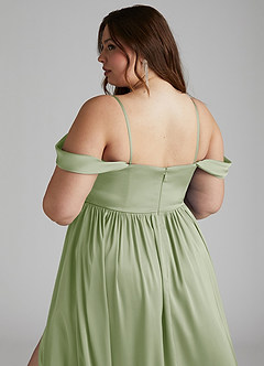 Azazie Morana Jurken voor bruidsmeisjes Converteerbaar Jurk van Stretch Satijn met A-Lijn Off the Shoulder Stoffige Salie image16