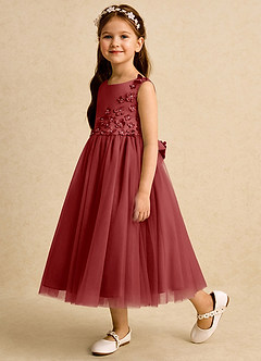 Azazie Malva Flower Girl Dresses Rust Ball-Gown Bow Tulle Dress image3