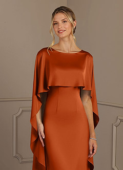 Azazie Eli Vestidos para mãe da noiva Vestido Laranja Queimada de Cetim elástico de Bainha com Gargalo image5