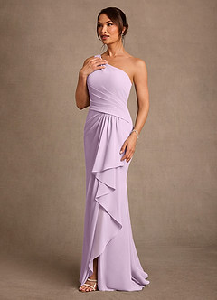 Azazie Floy Mother of the Bride Dresses Frosted Lilac Sheath One Shoulder Chiffon Dress image2