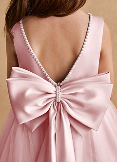 Azazie Cookie Flower Girl Dresses Powder Pink A-Line Bow Tulle Dress image6