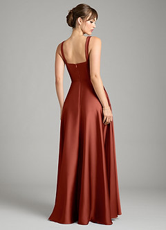 Azazie Shaude Bridesmaid Dresses Terracotta A-Line Pleated Stretch Satin Dress image2