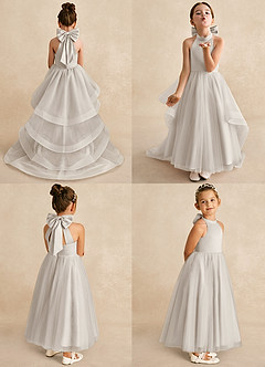 Azazie Bev Blumenmädchenkleider A-Linie Cabrio Tüll Kleid Frost image2