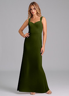 Azazie Denice Bridesmaid Dresses Olive Sheath Pleated Velvet Dress image4