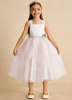 Azazie Bonny Flower Girl Dresses Ivory Rose Petal Ball-Gown Pleated Tulle Dress image7
