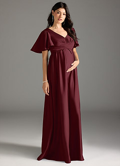 Azazie Verna Maternity Bridesmaid Dresses A-Line Ruched Stretch Satin Floor-Length Dress image5