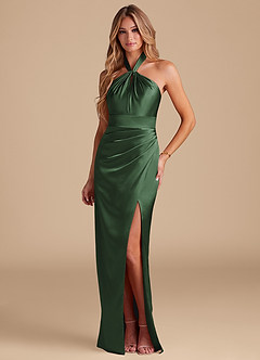 Azazie Zaya Bridesmaid Dresses Eucalyptus Sheath Pleated Metallic Satin Dress image1