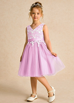 Azazie Butterfly Flower Girl Dresses Candy Pink A-Line Lace Dress image4