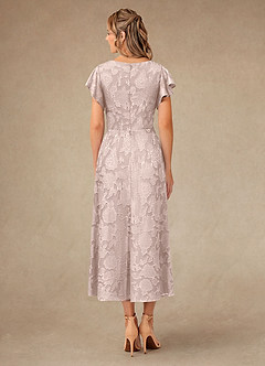 Azazie Vera Mother of the Bride Dresses Blushing Pink A-Line Pleated Floral Burnout Dress image4