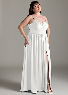 Azazie Zeya Bridesmaid Dresses White A-Line Pleated Stretch Satin Dress image11