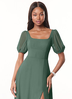 Azazie Alani Robes de demoiselle d'honneur Robe Trapèze en Mousseline de soie Encolure carrée Mousse De Mer image5