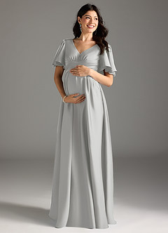 Azazie Verna Maternity Bridesmaid Dresses A-Line Ruched Stretch Satin Floor-Length Dress image3