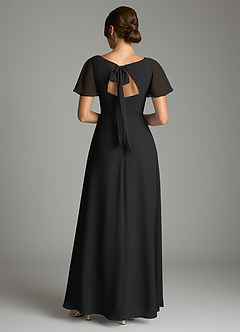 Azazie Kimber Vestidos de damas de honor Vestido de Negro de Gasa de Corte en A con Manga volante image3