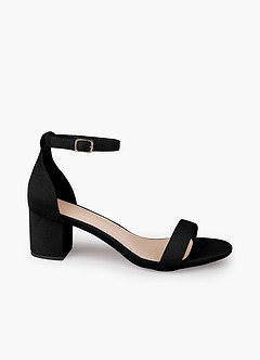 front Buckle Block One-Strap Heel Sandals