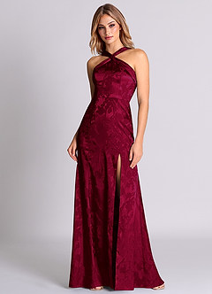 Azazie Rue 신부 들러리 드레스 쉬스 주름진 자카드 바닥 길이 드레스 image1