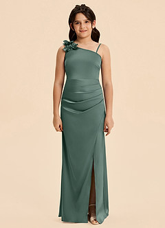 Azazie Remi Junior Sea Moss Sheath Side Slit Stretch Satin Dress image6