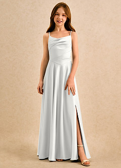 Azazie Coconut Girls Formal Abiti da Ragazza di Fiori Abito A-Line in Raso Elasticizzato Plissettato Bianco image1