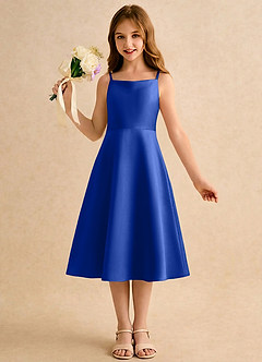 Azazie Jaella Girls Formal Blomsterpigekjoler A-Line Plisseret Mat satin Te-længde Kjole image4
