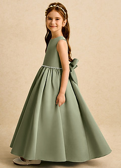 Azazie Daisies Flower Girl Dresses Pistachio Ball-Gown Bow Matte Satin Dress image4