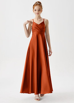 Azazie Avelina Junior A-Linie Plissee Stretch-Satin Kleid Paprika image4