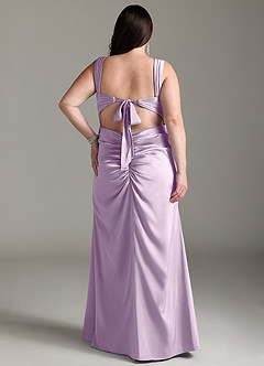 Azazie Jesaphine Bridesmaid Dresses Frosted Lilac Sheath Bow Stretch Satin Dress image9