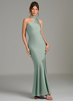 Azazie Jalissa At-home Try On Dresses Agave Mermaid One Shoulder Stretch Satin Dress image3
