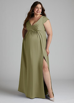 Azazie Allessia Maternity Bridesmaid Dresses A-Line Pleated Stretch Satin Floor-Length Dress image10