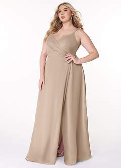 Azazie Lennon Bridesmaid Dresses Taupe A-Line Lace Chiffon Dress image10