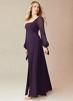 Azazie Leonia Bridesmaid Dresses Plum A-Line Long Sleeve Chiffon Dress image4