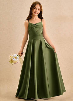 Azazie Coconut Girls Formal Sukienki dla dziewczynek sypiących kwiaty Linia A Pofałdowany Satyna elastyczna Długość podłogi Sukienka image3